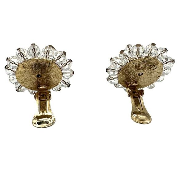 Vintage Glass Crystal Cluster Earrings Gold Clear Rainbow Iridescence 1.25 Inch - Picture 5 of 5